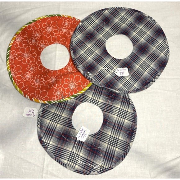 Bundle of 3 Handmade Microwave Bowl Cozies Quilted Le Cruller Style Plaid Retro - Picture 1 of 7